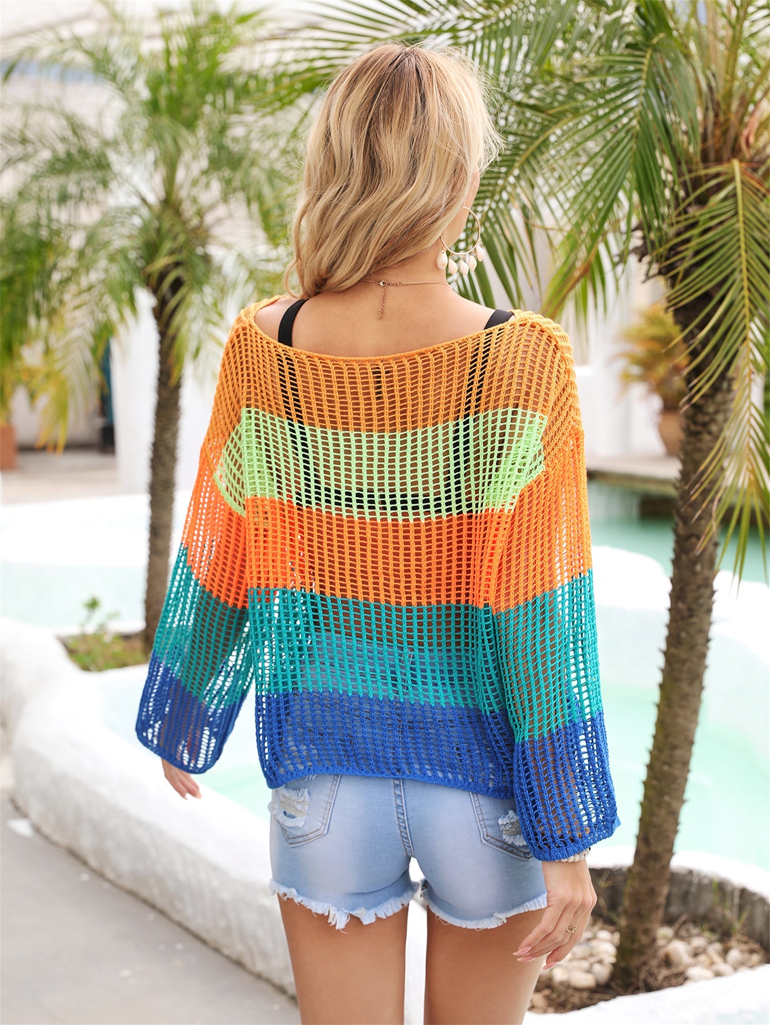 Summer Cutout Blouse Holiday Knitwear Long Sleeve Sun Protection Overshirt Rainbow Shirt