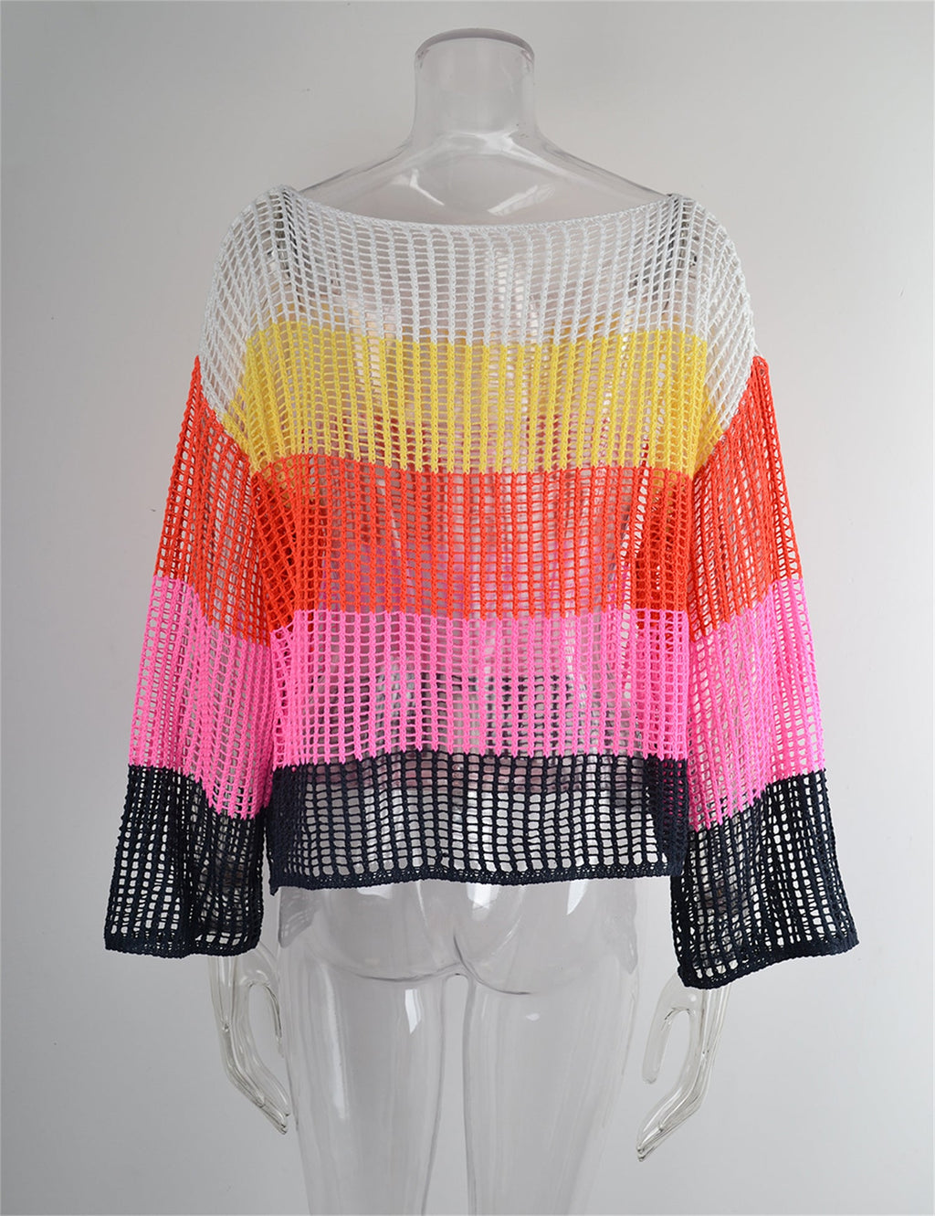 Summer Cutout Blouse Holiday Knitwear Long Sleeve Sun Protection Overshirt Rainbow Shirt