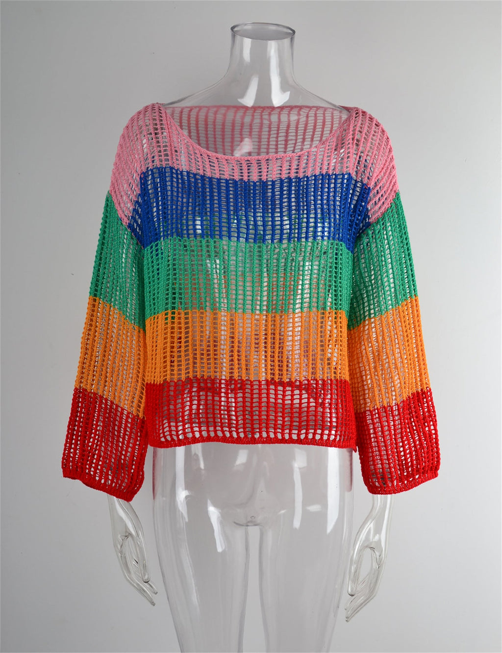 Summer Cutout Blouse Holiday Knitwear Long Sleeve Sun Protection Overshirt Rainbow Shirt