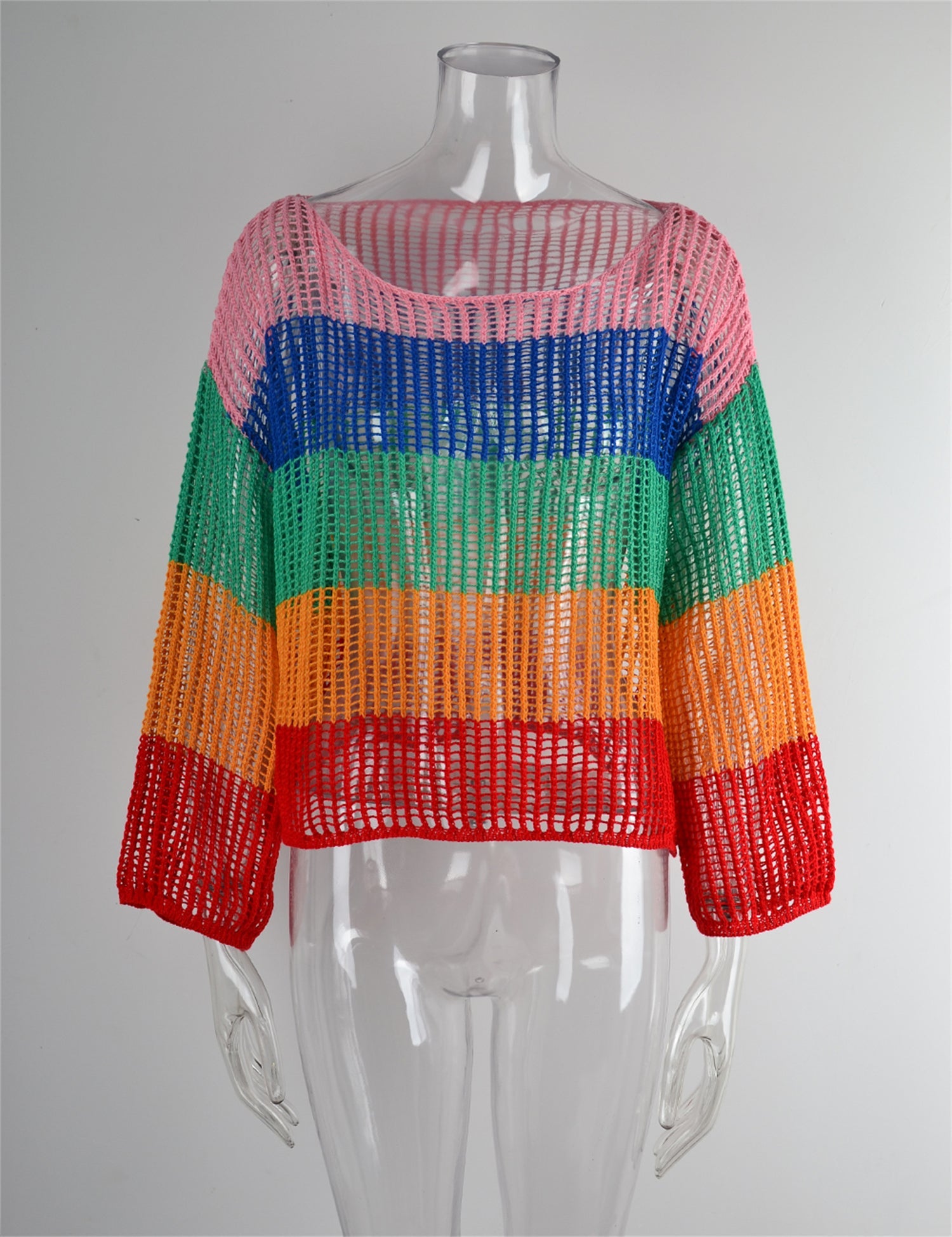 Summer Cutout Blouse Holiday Knitwear Long Sleeve Sun Protection Overshirt Rainbow Shirt
