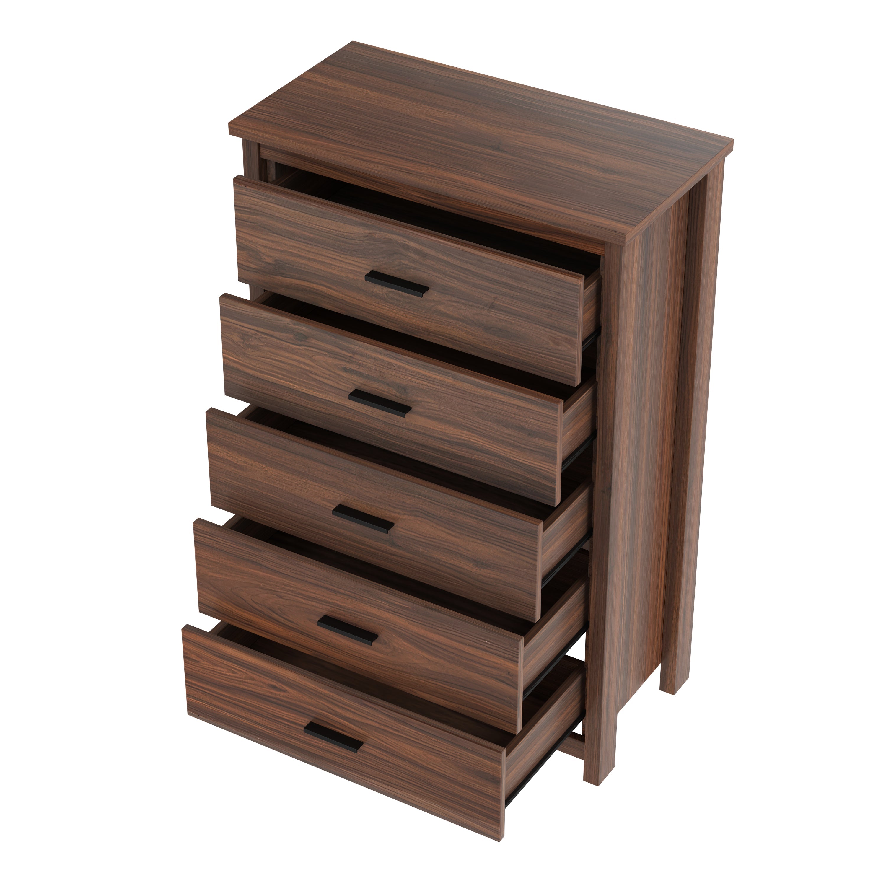 4PCS Bedroom Sets, Wooden Queen Size Bed Frame with Storage Headboard and Charging Station, 2 Nightstands with 2 Drawers, 1 Dresser with 5 Drawers, Walnut(old SKU HL000102AAD)