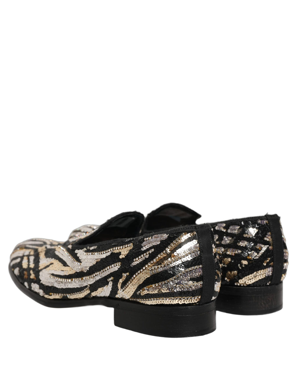 Dolce & Gabbana Gold Striped Sequin Embellished Loafer Shoes