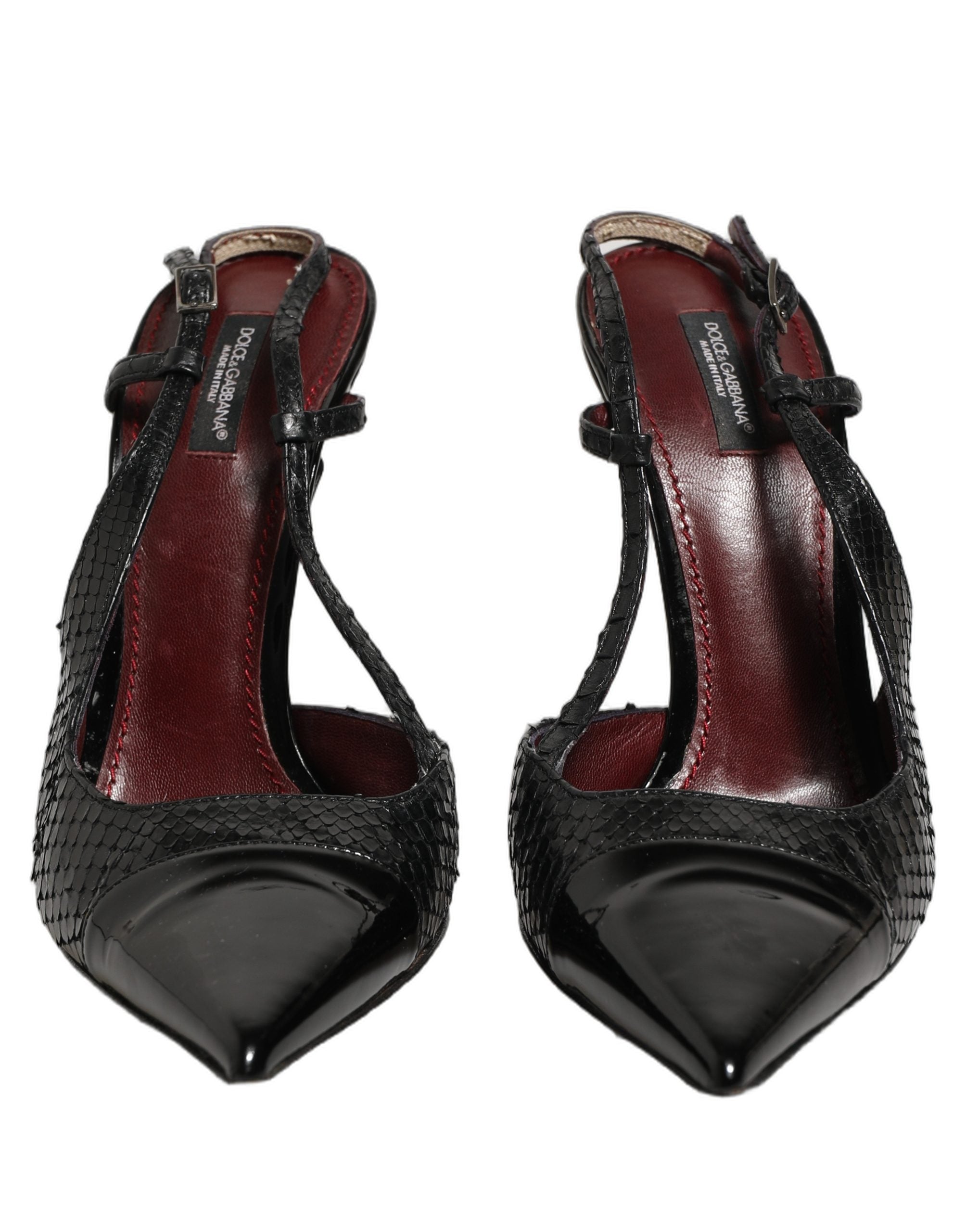 Dolce & Gabbana Black Exotic Patent Leather Slingback Pumps Shoes