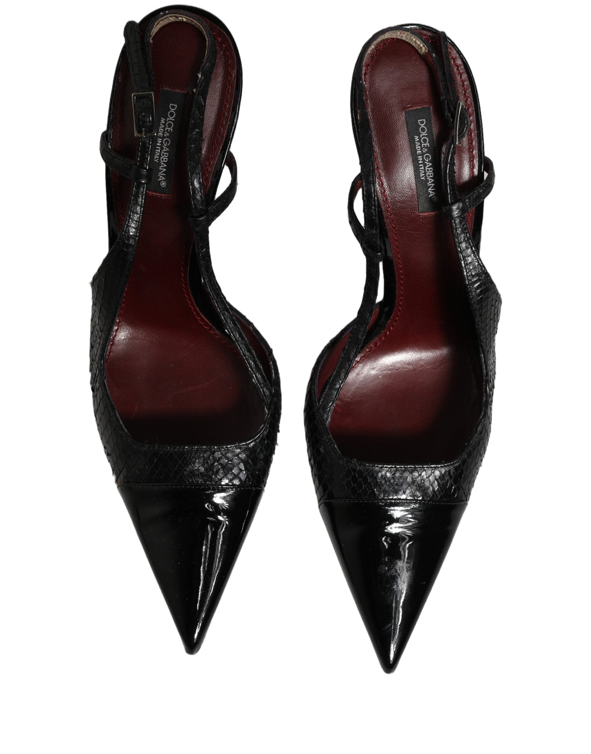 Dolce & Gabbana Black Exotic Patent Leather Slingback Pumps Shoes