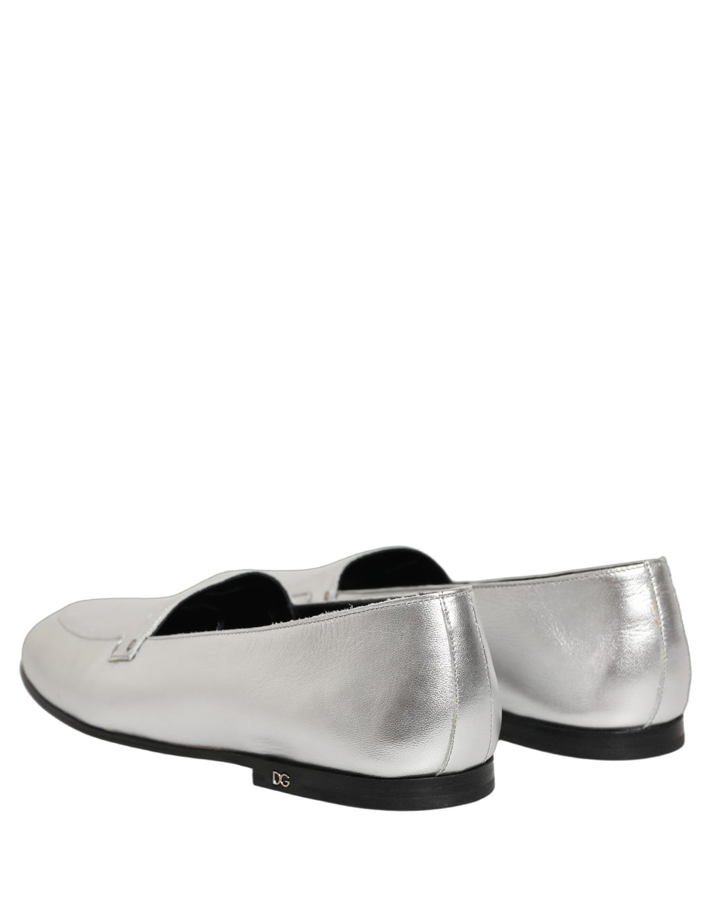 Dolce & Gabbana Silver Leather DG Logo Slip On Loafers Shoes