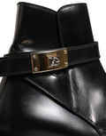 Dolce & Gabbana Black Leather DG Plaque Ankle Boots Shoes