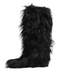 Dolce & Gabbana Black Faux Fur Mid Calf Winter Boots Shoes