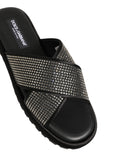 Dolce & Gabbana Black Strass Criss Cross Slide Sandals Shoes