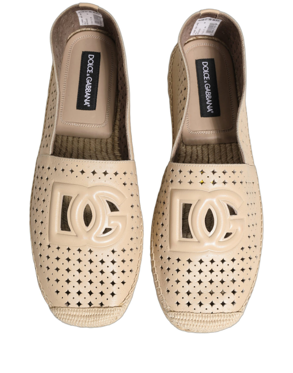 Dolce & Gabbana Beige Leather Cutout Logo Espadrilles Shoes