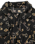 Dolce & Gabbana Black Keys Print Silk Tie Neck Blouse Top
