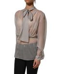 Dolce & Gabbana Gray Sheer Silk Chiffon Shirt Bow Collar Top