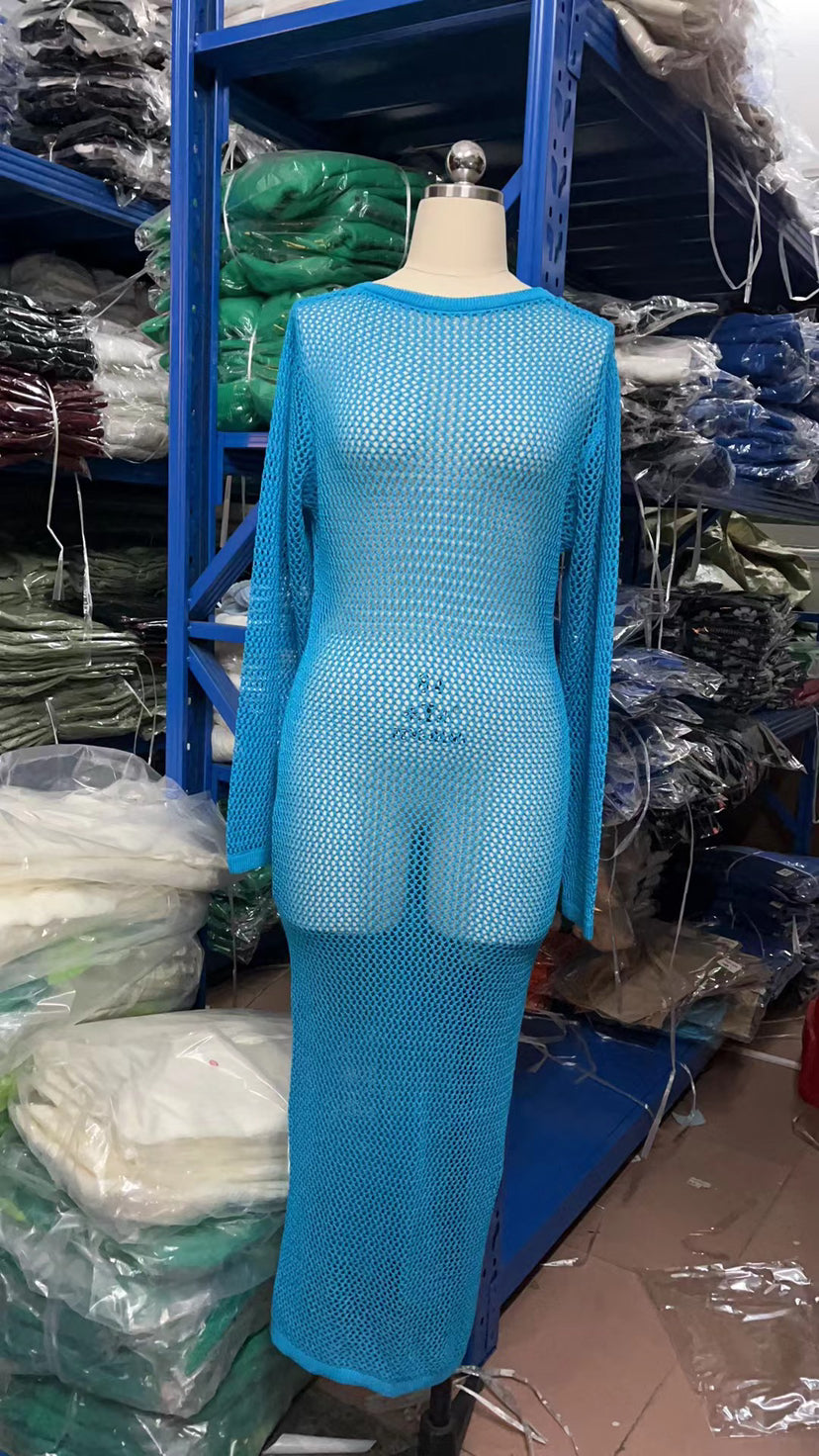 Knitted Hollow Out Cutout out See through Backless Dress Sexy Two Way Seaside Vacation Sun Protection Dress for Women