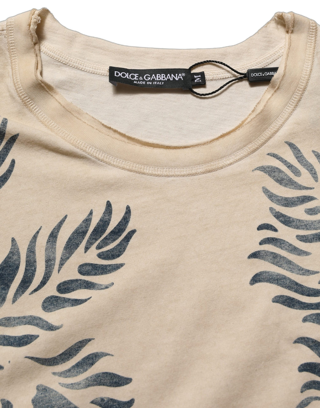 Dolce & Gabbana Beige Cotton Graphic Print Crew Neck  T-shirt