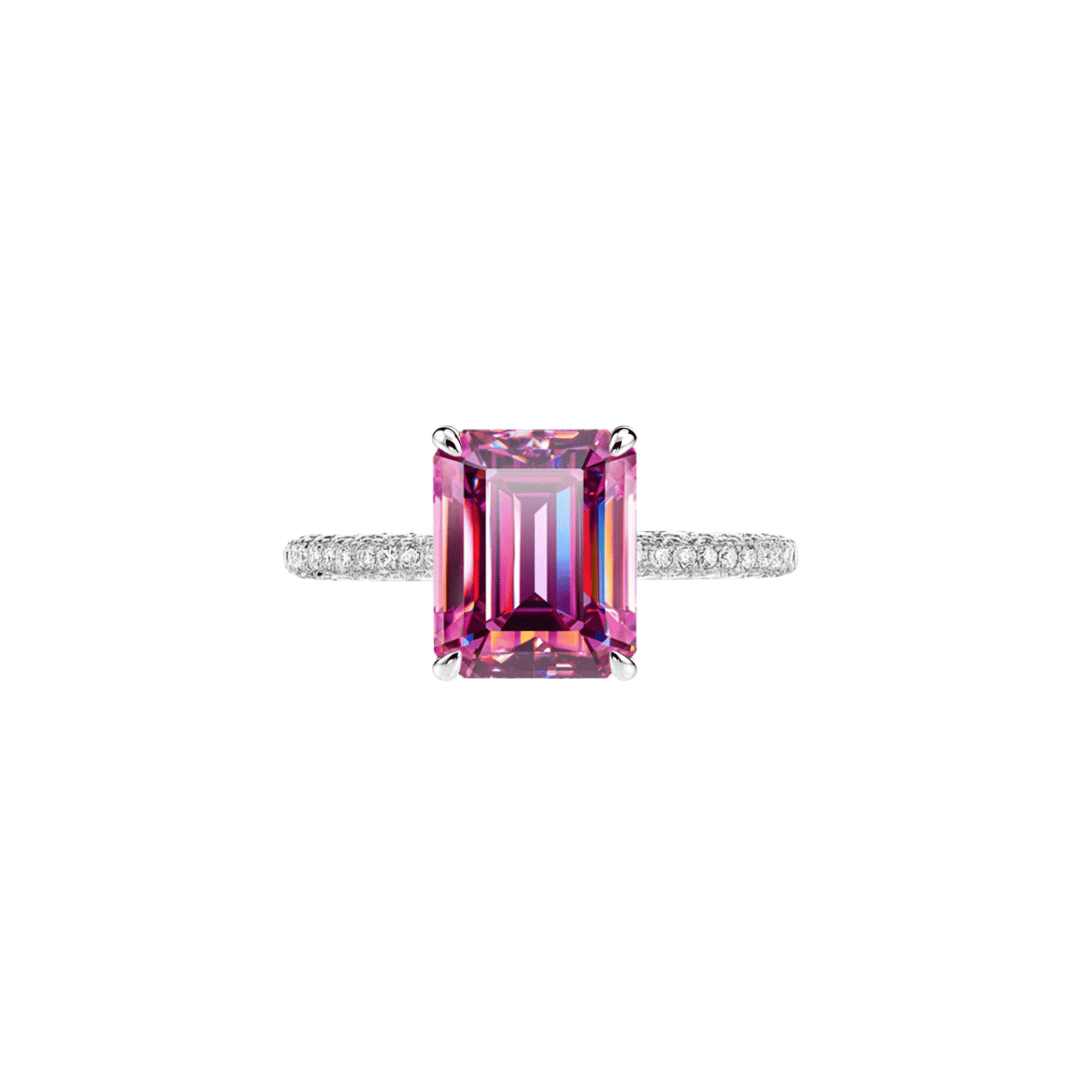 3.0ct Pink Moissanite Emerald Cut Hidden Halo Ring