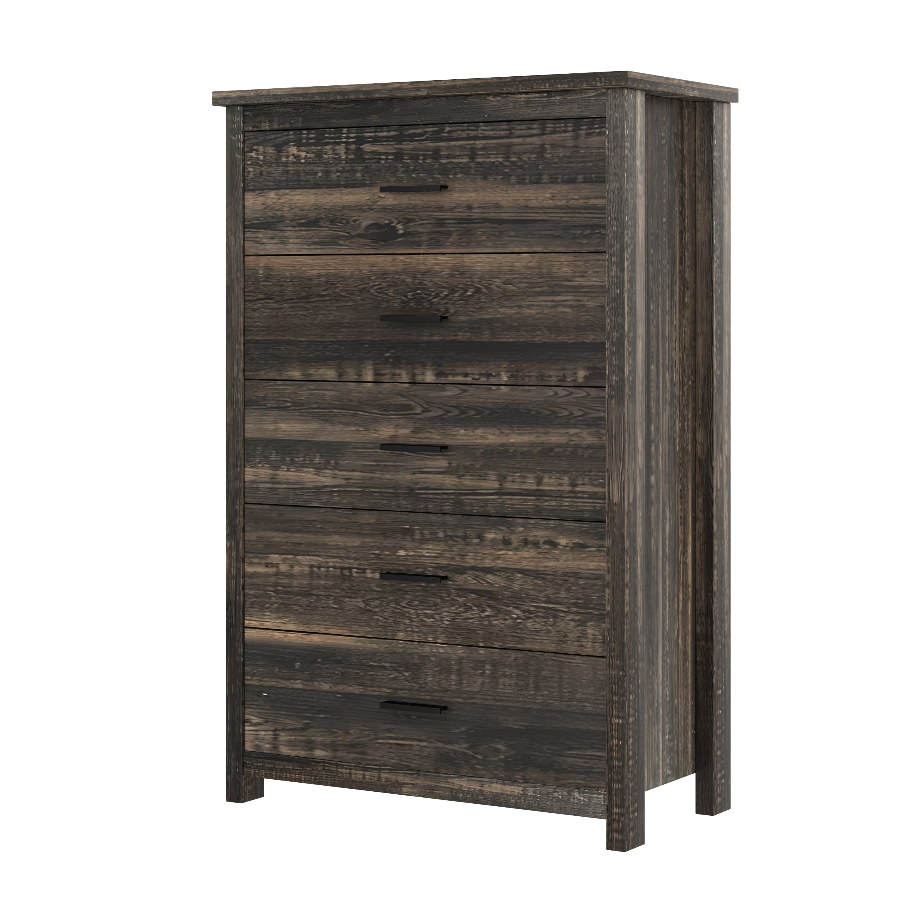 4PCS Bedroom Sets, Wooden Queen Size Bed Frame with Storage Headboard and Charging Station, 2 Nightstands with 2 Drawers, 1 Dresser with 5 Drawers, Antique Gray