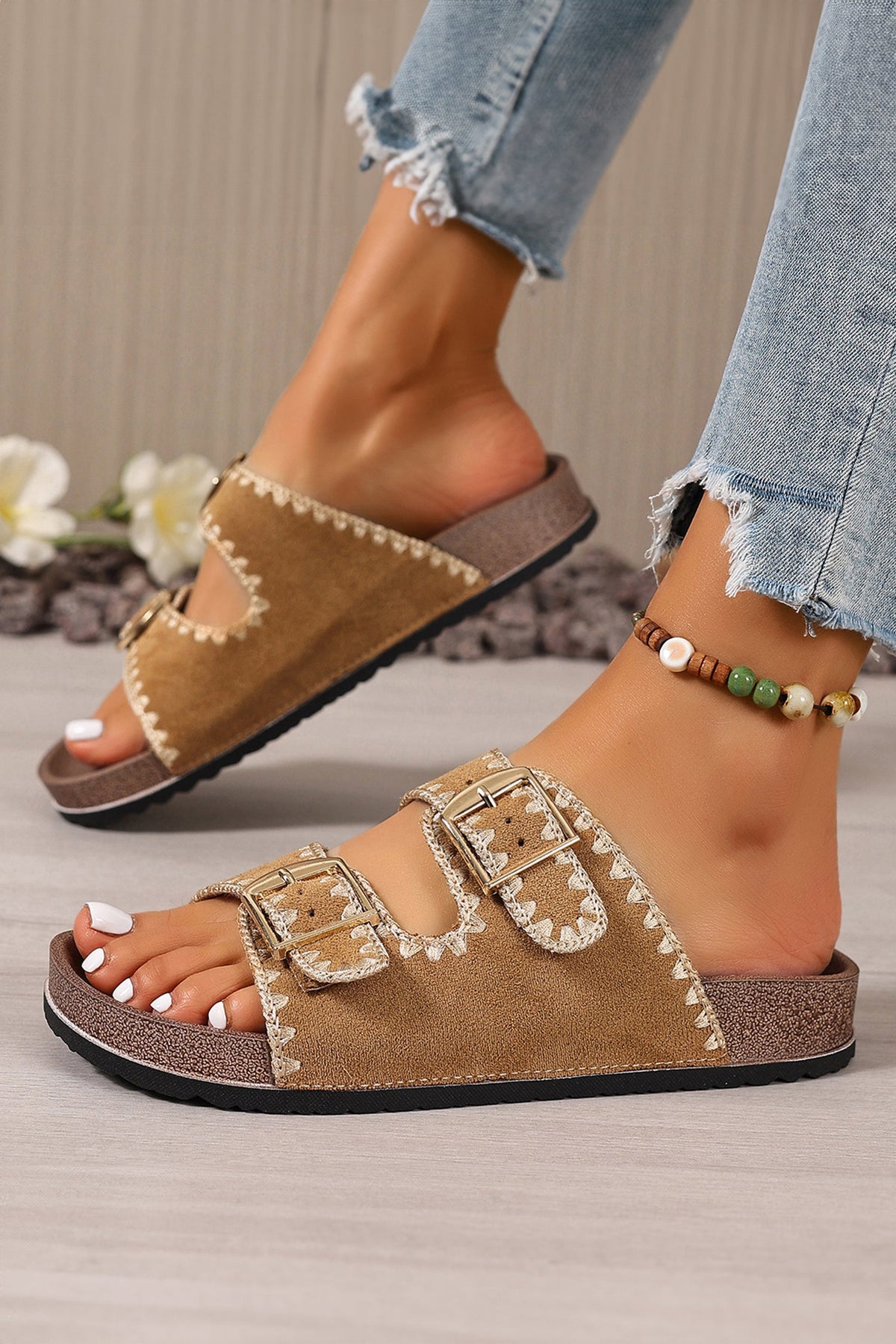 Azaria Buckle Faux Suede Slippers