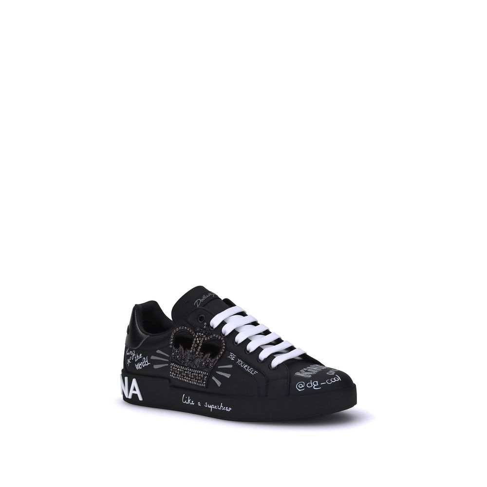Dolce & Gabbana Black Calf Leather Bos Taurus Athletic Sneakers