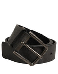 Dolce & Gabbana Black Leather Brushed Metal Buckle Men Belt