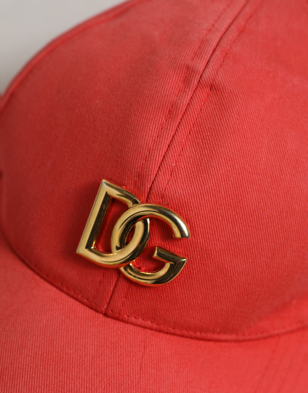 Dolce & Gabbana Men Red Cotton DG Logo Plaque Baseball Cap Hat