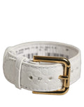Dolce & Gabbana White Embossed Leather Gold Buckle Belt Strap Bracelet