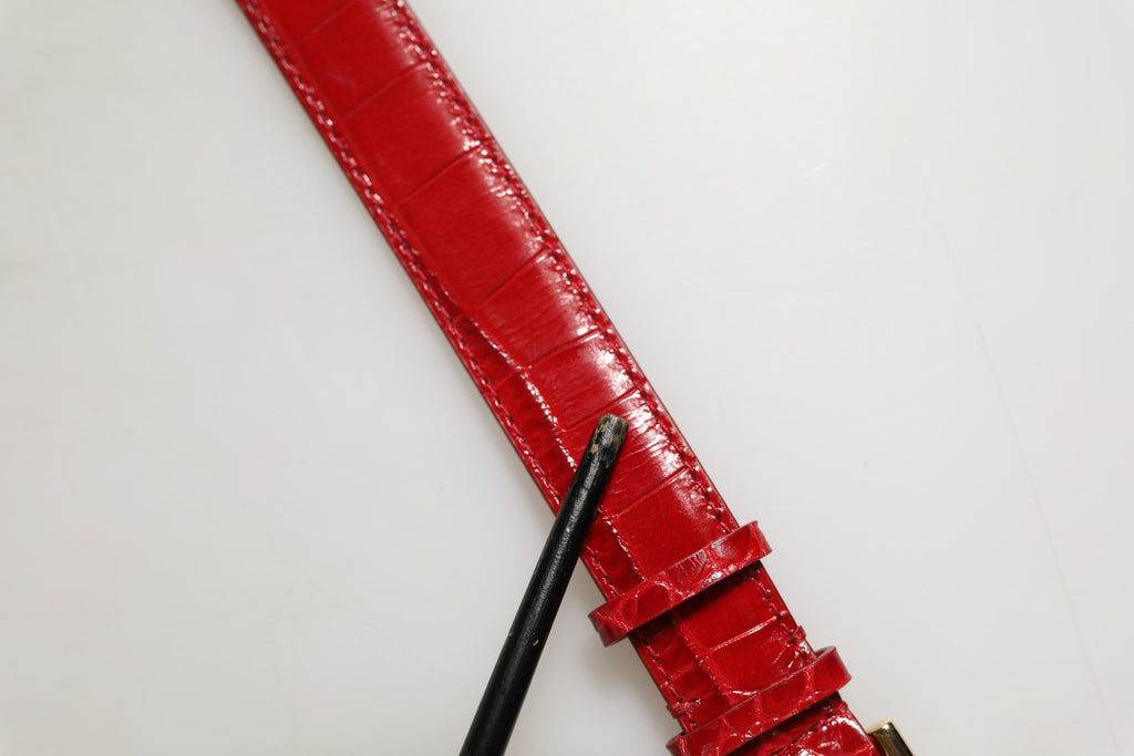 Dolce & Gabbana Red Embossed Leather Gold Buckle Belt Strap Bracelet