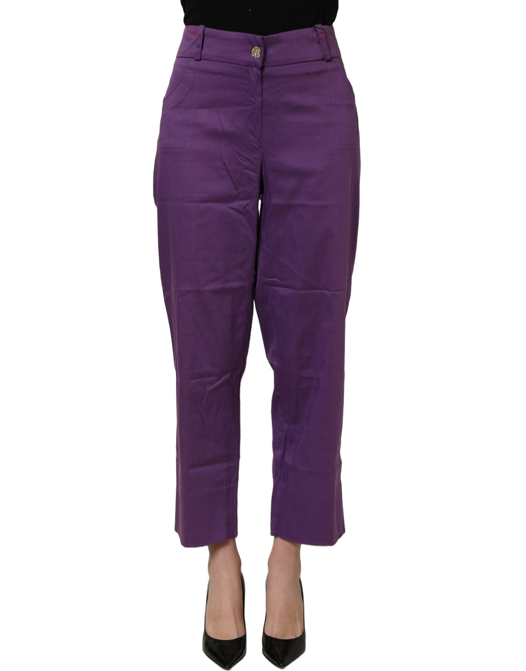 BENCIVENGA Violet Cotton Stretch High Waist Cropped Trouser Pants