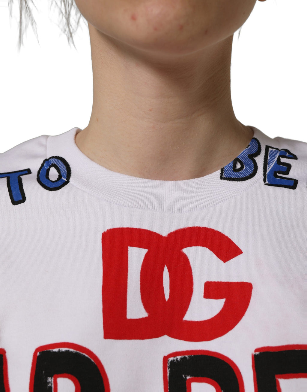 Dolce & Gabbana White Graphic Cotton Jersey Cropped T-shirt