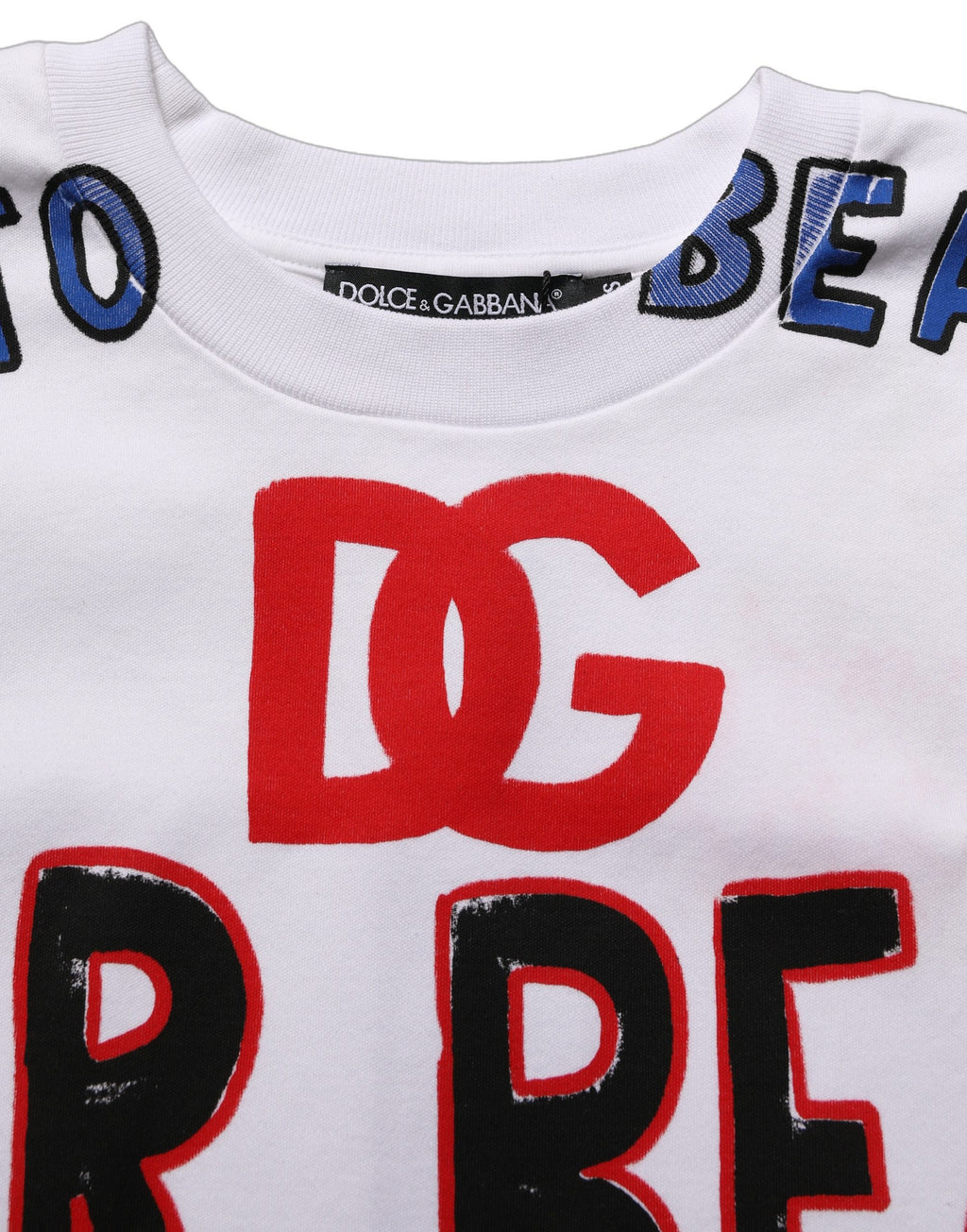 Dolce & Gabbana White Graphic Cotton Jersey Cropped T-shirt
