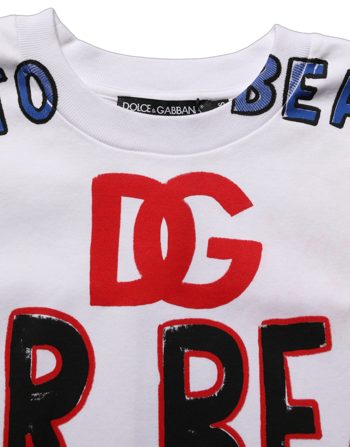 Dolce & Gabbana White Graphic Cotton Jersey Cropped T-shirt