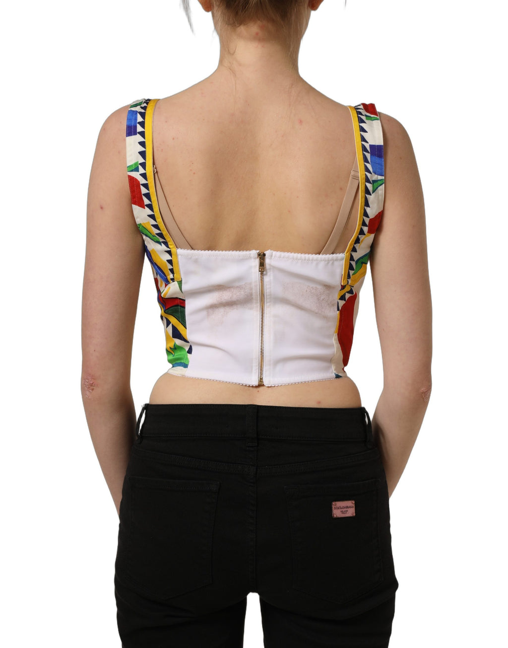 Dolce & Gabbana Multicolor Silk Carretto Print Cropped Tank Top