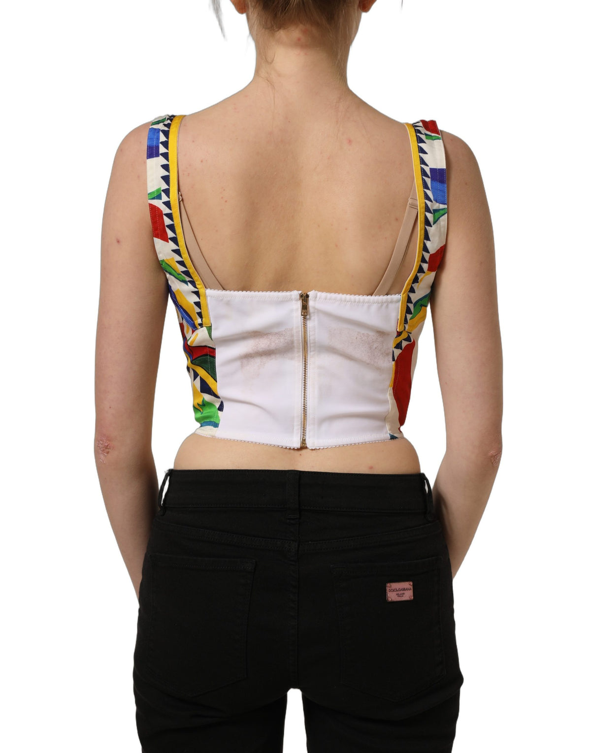 Dolce & Gabbana Multicolor Silk Carretto Print Cropped Tank Top