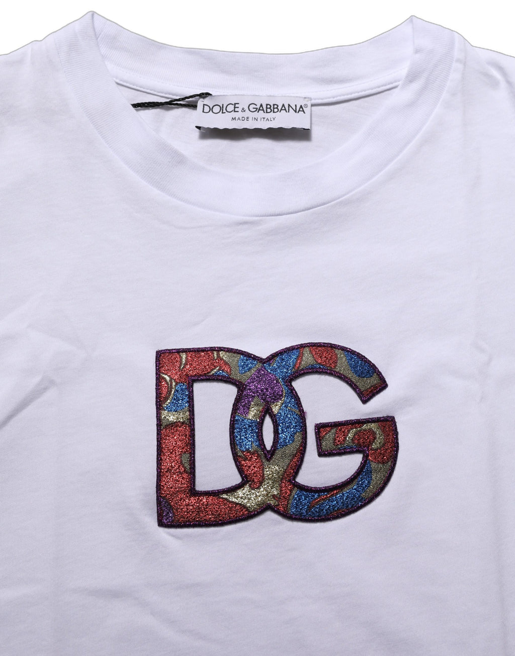 Dolce & Gabbana White Logo Patch Cotton Crew Neck T-shirt