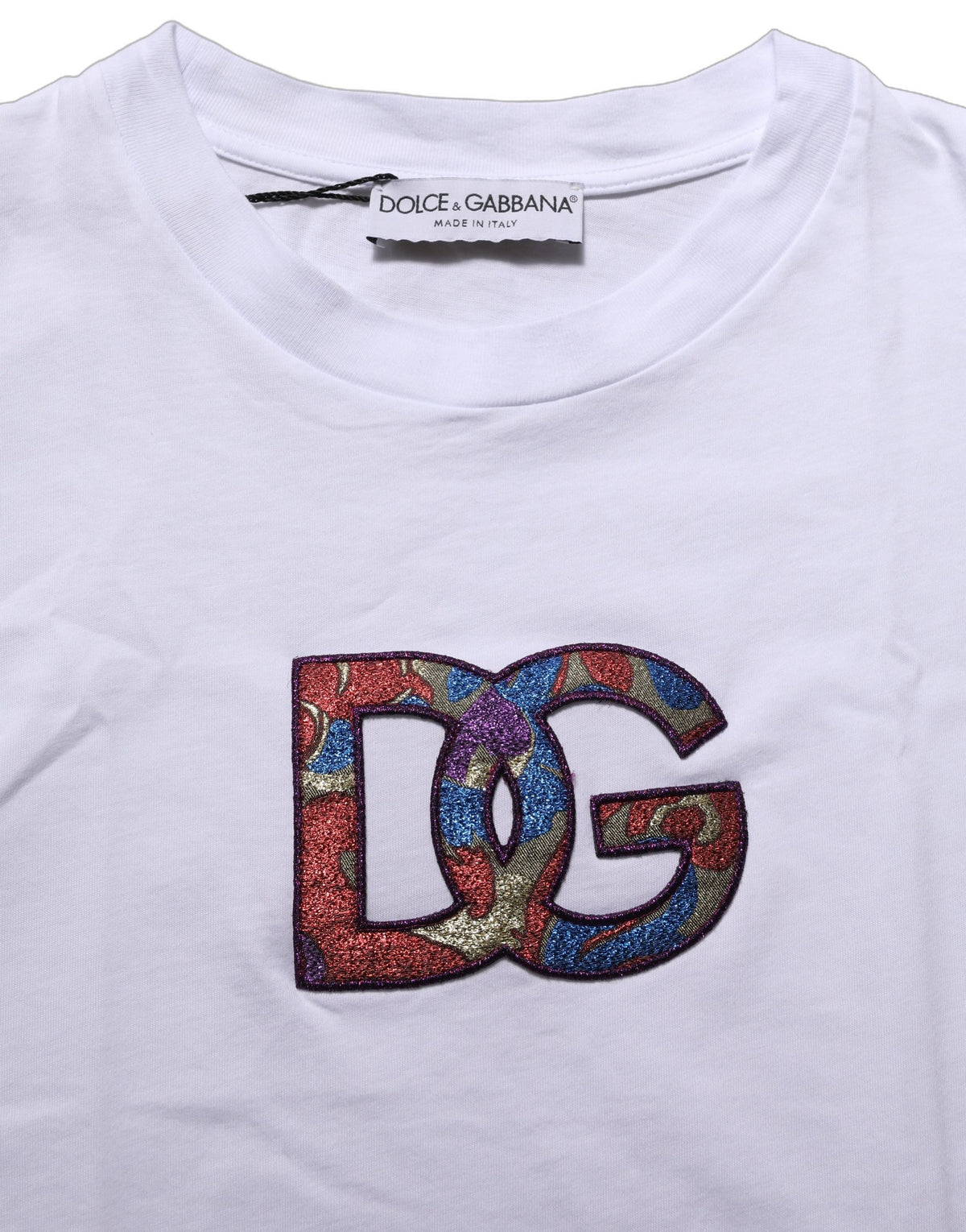 Dolce & Gabbana White Logo Patch Cotton Crew Neck T-shirt
