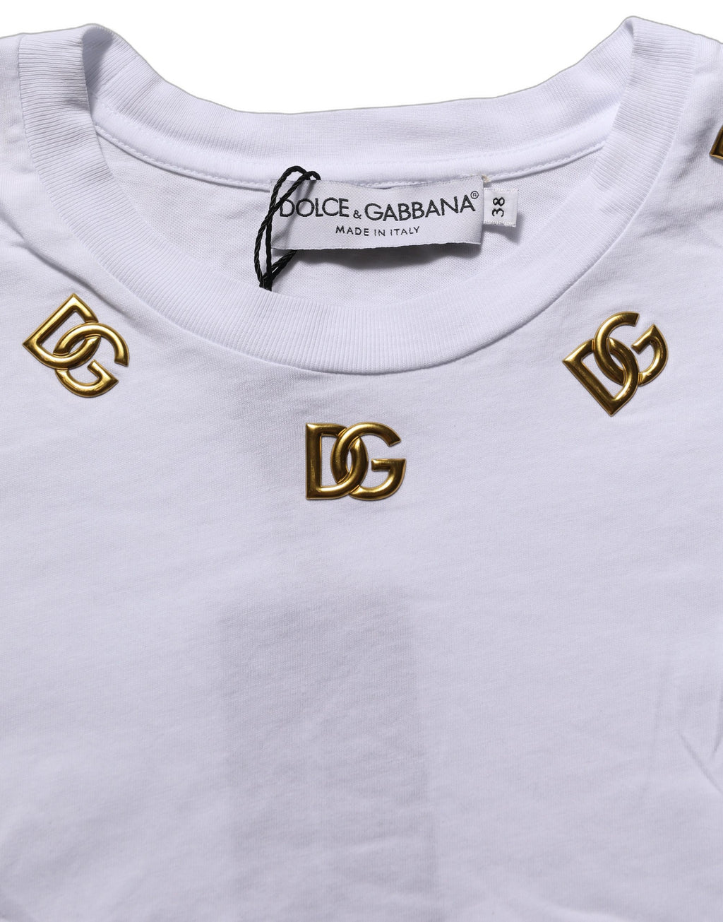 Dolce & Gabbana White Cotton Gold DG Logo Crew Neck T-shirt