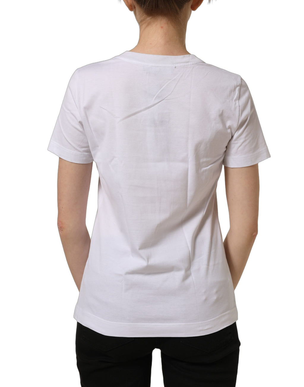 Dolce & Gabbana White Cotton Rose Patch Crew Neck T-shirt