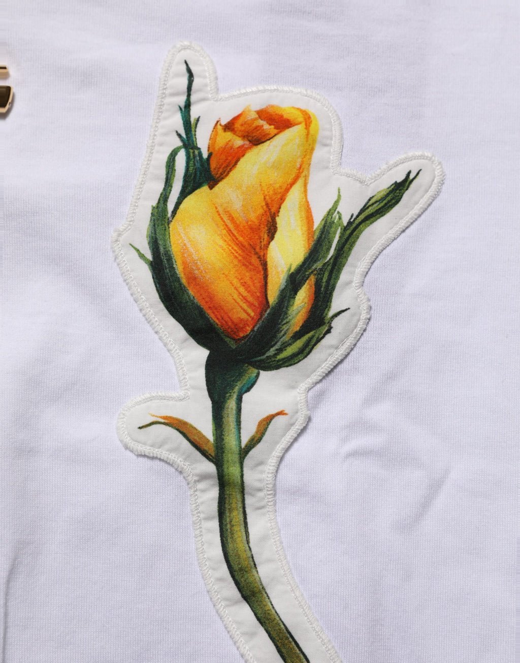 Dolce & Gabbana White Cotton Rose Patch Crew Neck T-shirt
