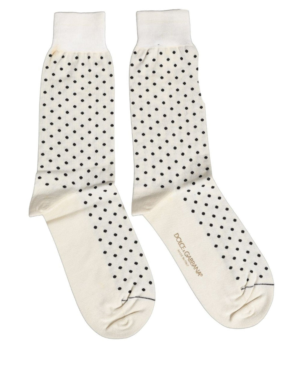 Dolce & Gabbana Off White Cotton Polka Dot Mid Calf Accessory Socks