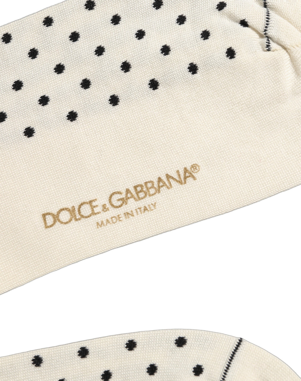 Dolce & Gabbana Off White Cotton Polka Dot Mid Calf Accessory Socks