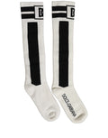 Dolce & Gabbana White Black Cotton Stretch Knee High Socks