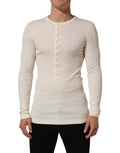 Dolce & Gabbana Off White Cotton Henley Long Sleeves T-shirt