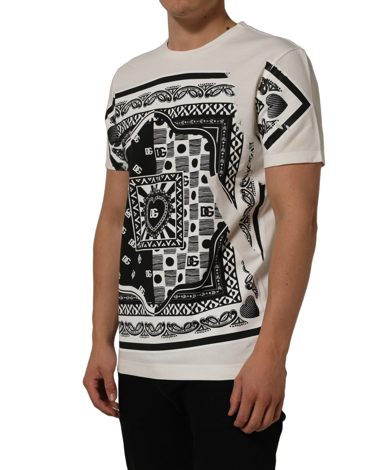 Dolce & Gabbana White Bandana Print Cotton Crew Neck T-shirt