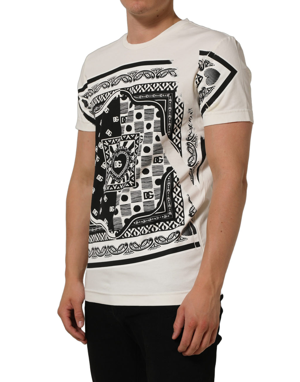 Dolce & Gabbana White Bandana Print Cotton Crew Neck T-shirt