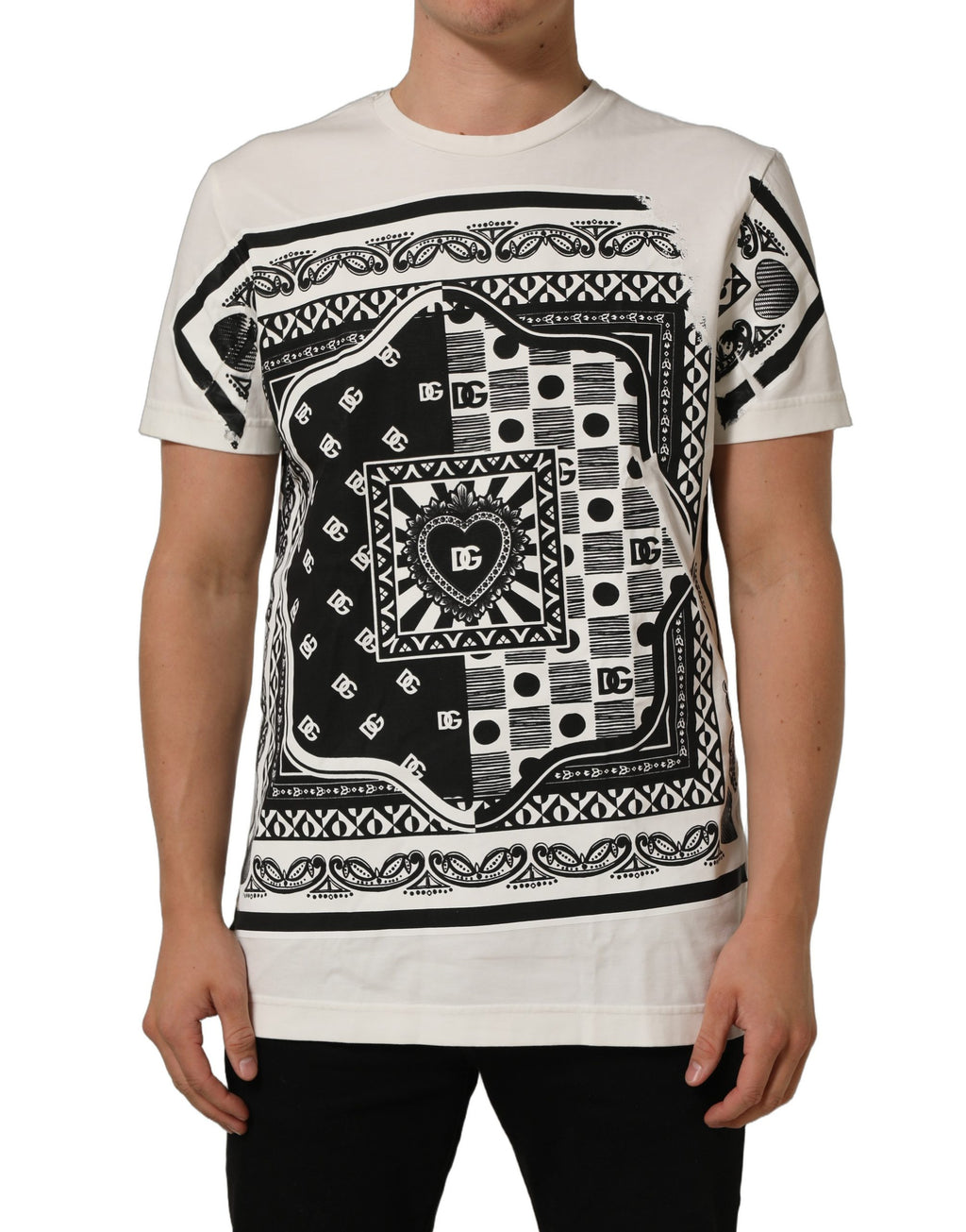 Dolce & Gabbana White Bandana Print Cotton Crew Neck T-shirt