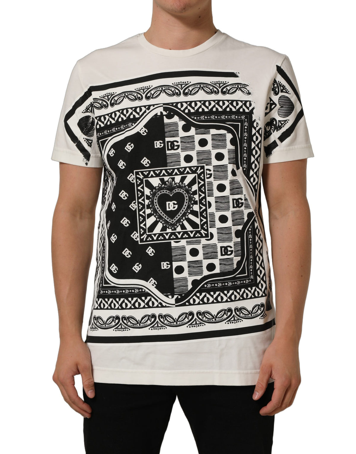 Dolce & Gabbana White Bandana Print Cotton Crew Neck T-shirt