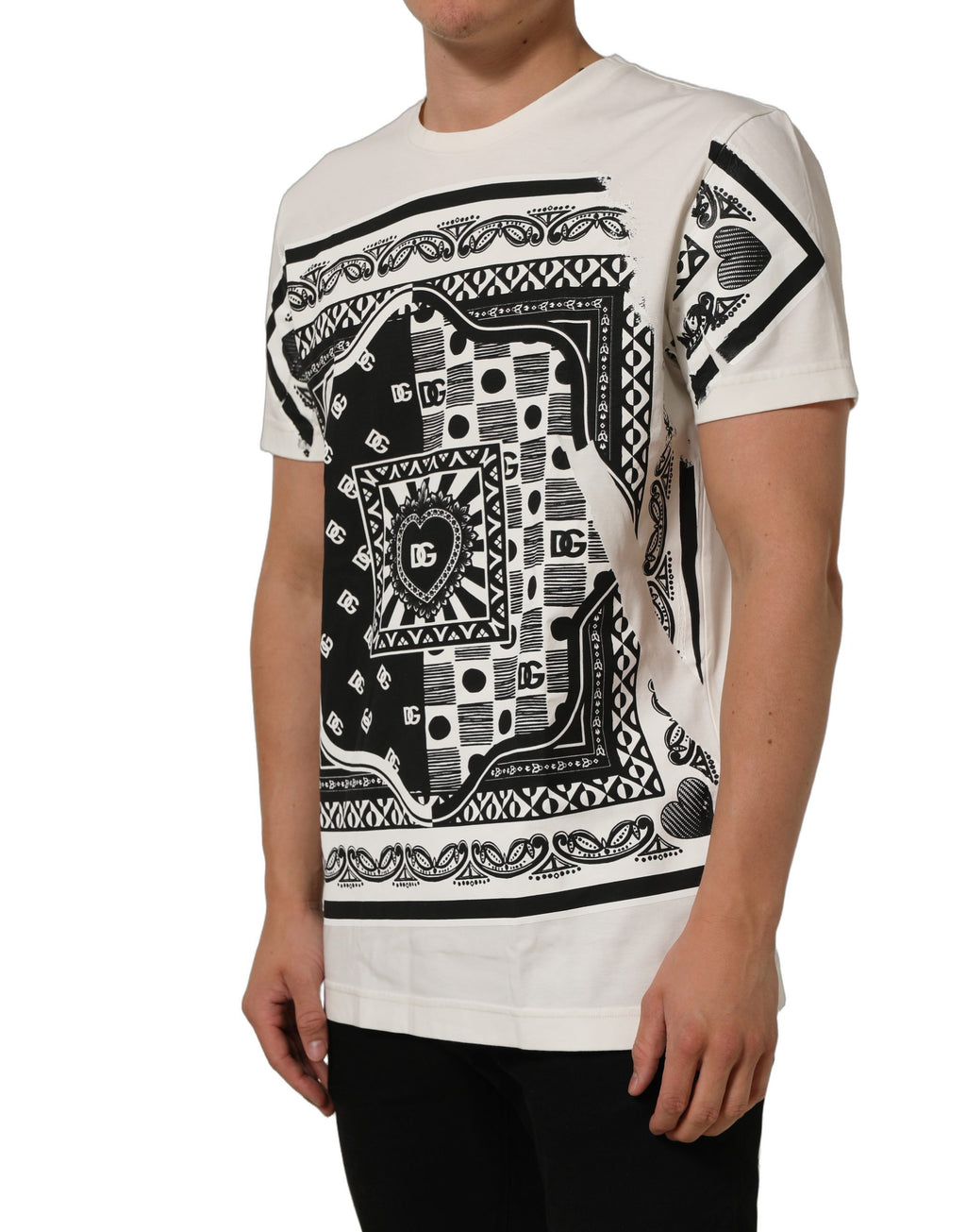 Dolce & Gabbana White Bandana Print Cotton Crew Neck T-shirt