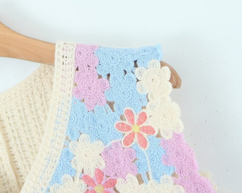 Women Retro Thailand Holiday Floral Vest Cardigan Top Casual All Matching Graceful