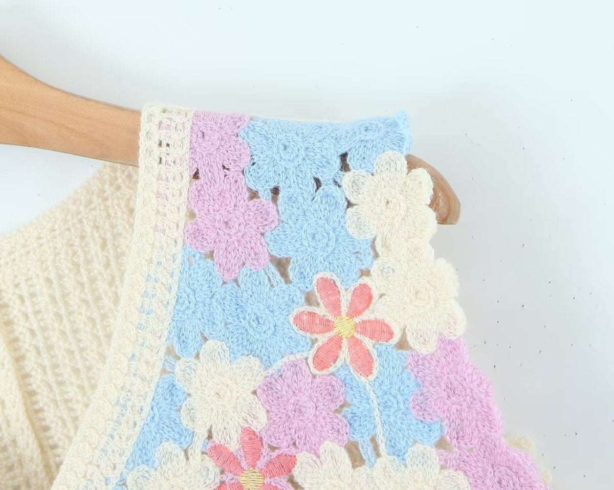 Women Retro Thailand Holiday Floral Vest Cardigan Top Casual All Matching Graceful