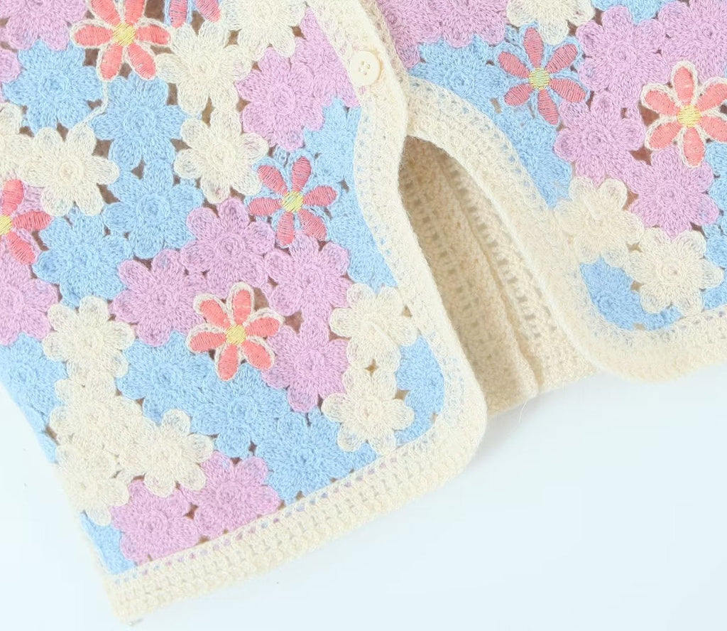 Women Retro Thailand Holiday Floral Vest Cardigan Top Casual All Matching Graceful