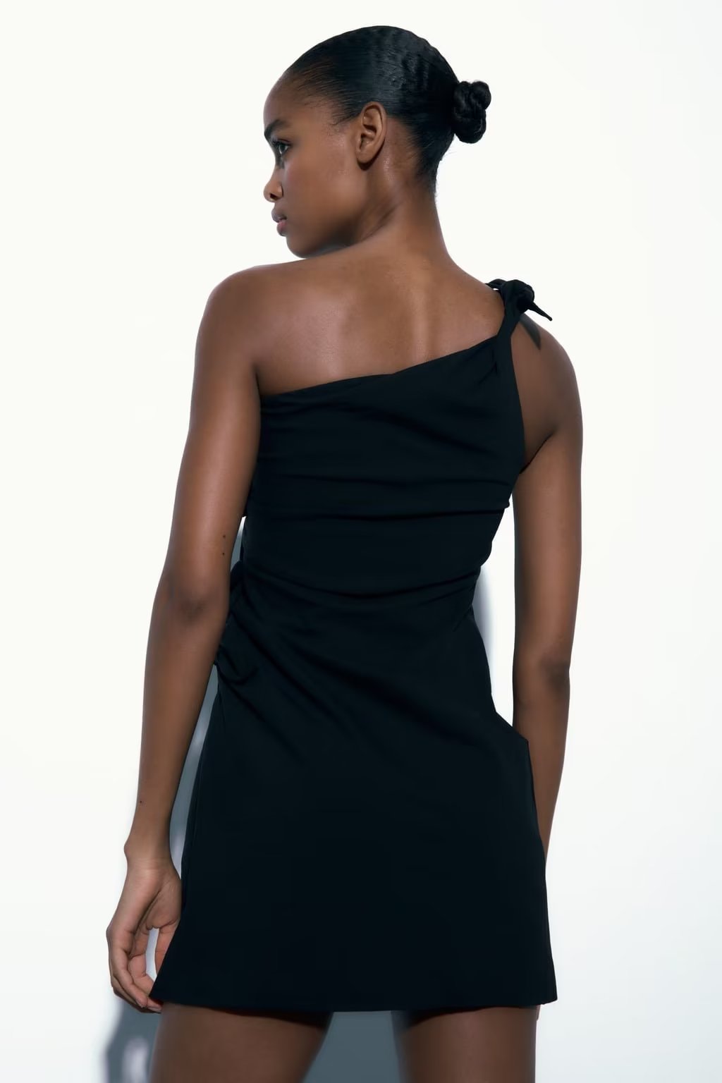 Summer French Black Dress One Shoulder Asymmetric Design A Line Bow Tie Short Dress