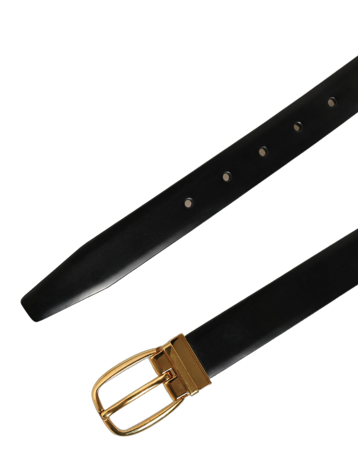Dolce & Gabbana Black Leather Gold Tone Metal Buckle Belt